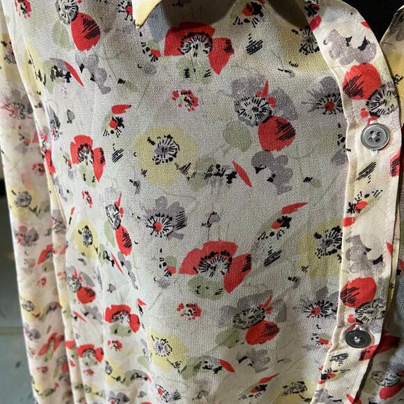 Ann Taylor LOFT Long Sleeve Sheer Cream Red Floral Button Up Blouse, Sz XL - Picture 10 of 10